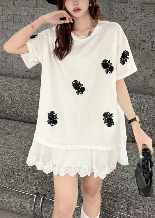 Oversized Tanks Women Decorated White Flower Lace Patchwork