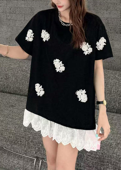 Oversized Tanks Women Decorated White Flower Lace Patchwork