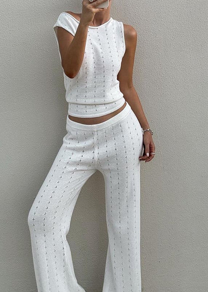 Out And Pants Hollow Knit Vests Women Straight Flatering White