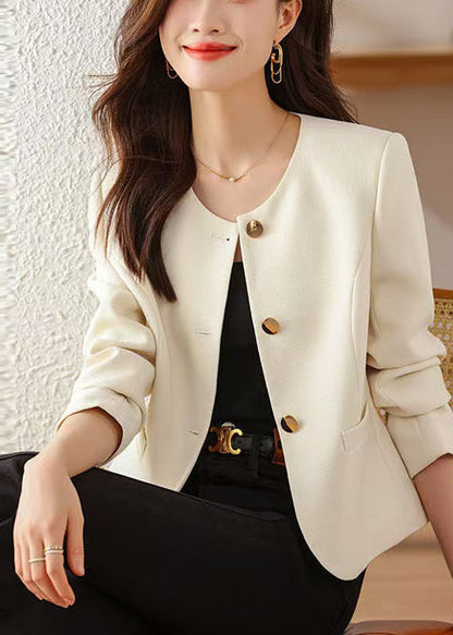 Women White O-Neck Cotton Jackets Spring YJ030