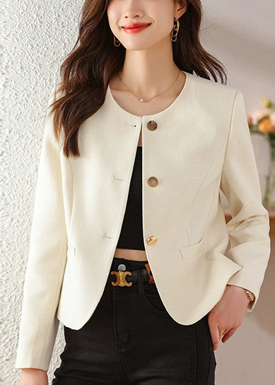 Women White O-Neck Cotton Jackets Spring YJ030
