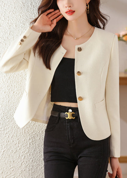 Women White O-Neck Cotton Jackets Spring YJ030