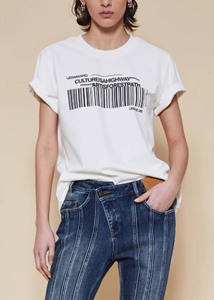 Print T Women O White Shirts Summer Cotton Neck