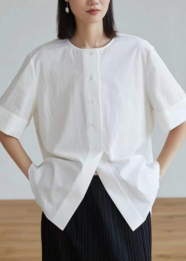 Half Open Tops Cotton Side Oversized Sleeve White Shirt Women