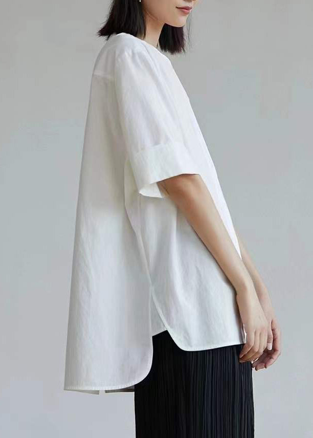 Half Open Tops Cotton Side Oversized Sleeve White Shirt Women