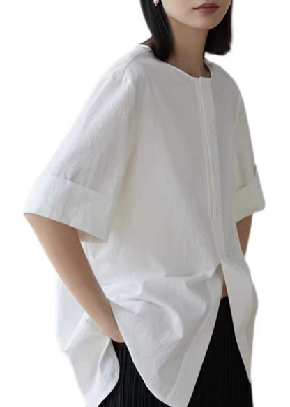 Half Open Tops Cotton Side Oversized Sleeve White Shirt Women