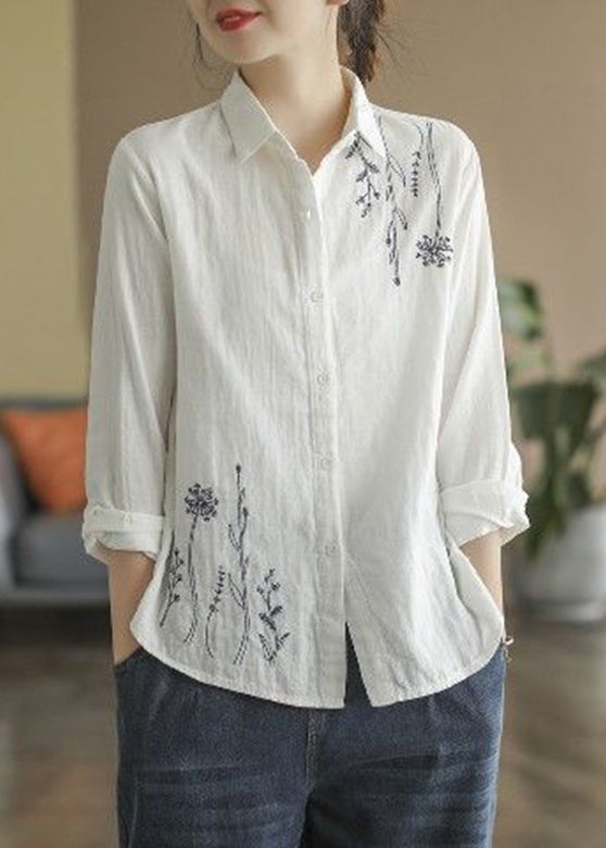 Women Fall Peter Top Cotton Pan Collar White
