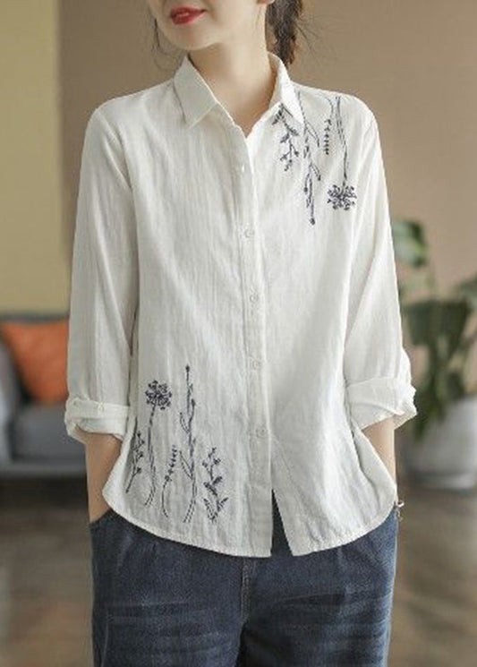 Women Fall Peter Top Cotton Pan Collar White