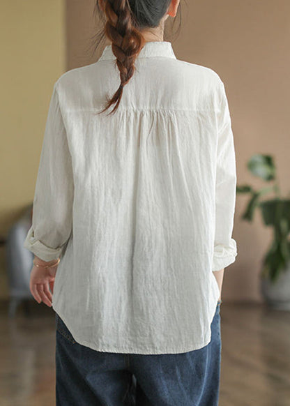 Women Fall Peter Top Cotton Pan Collar White