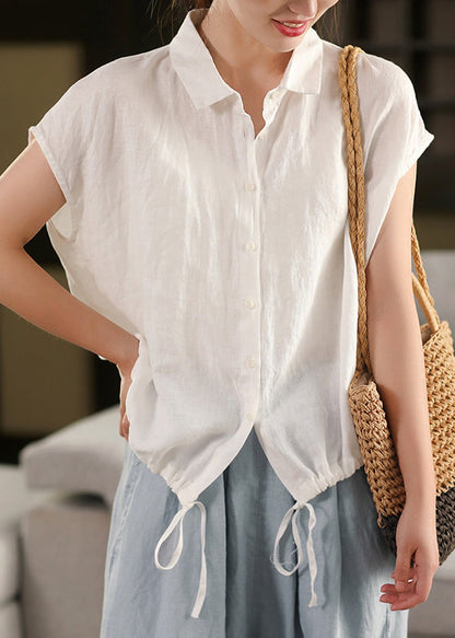 Summer Collar White Blouse Up Lace Linen Pan Peter Women