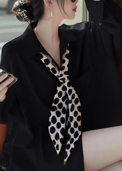 Shirt Cotton Neck Solid Peter Fall White Women Pan Collar