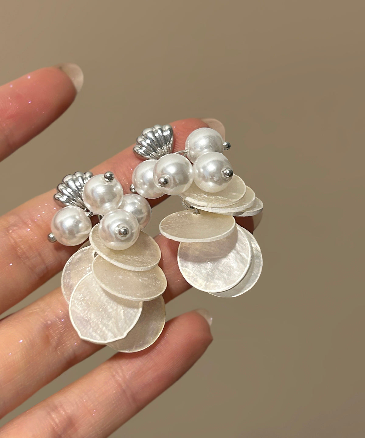 Shell Earring Women TasselDrop Pearl White Silver