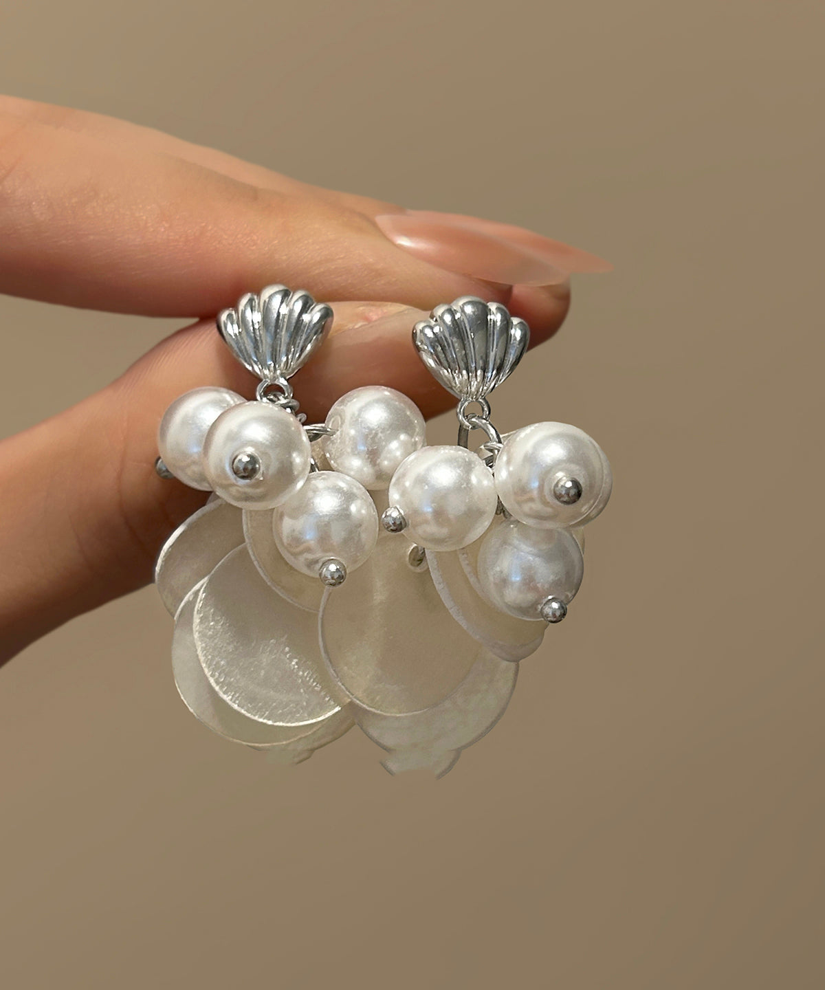 Shell Earring Women TasselDrop Pearl White Silver
