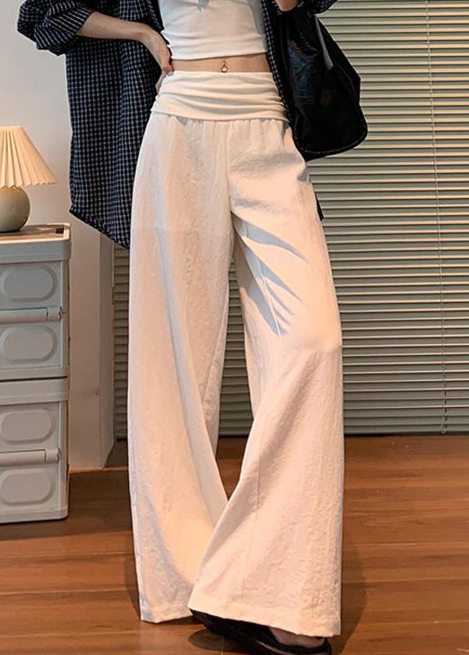 Waist Pants Elastic Linen Women White Solid Fall