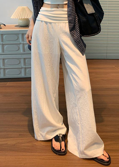 Waist Pants Elastic Linen Women White Solid Fall