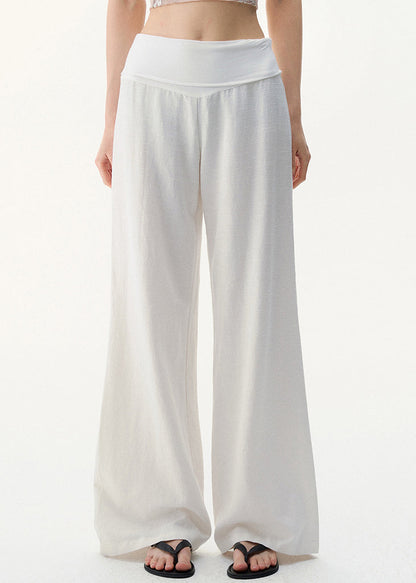 Pants Waist Summer Women Linen White High Solid