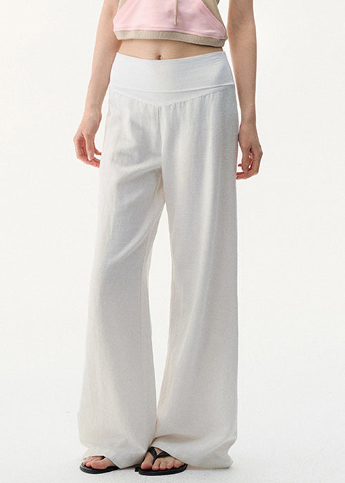 Pants Waist Summer Women Linen White High Solid