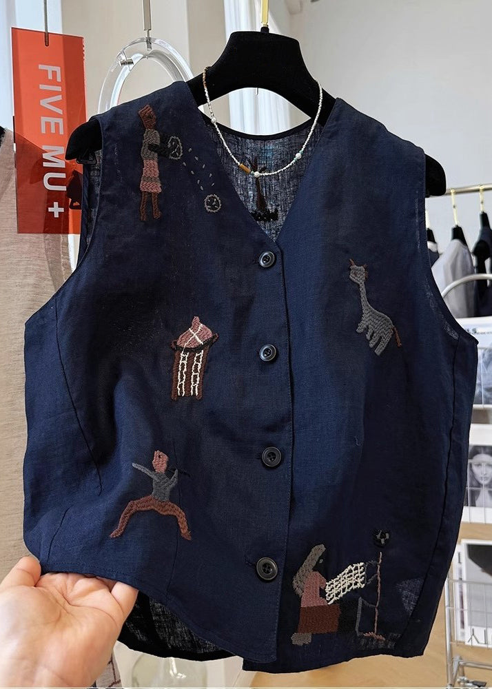 White Vest Sleeveless Embroideried Neck Cotton V Women