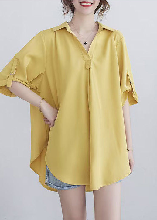 Summer Oversized Yellow Women Cotton Shirt