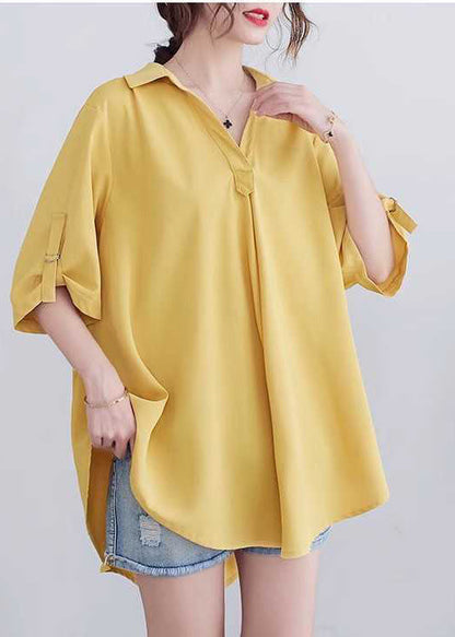 Summer Oversized Yellow Women Cotton Shirt