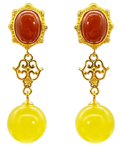 Women Yellow Sterling Silver Overgild Agate Beeswax Drop Earrings Ada Fashion