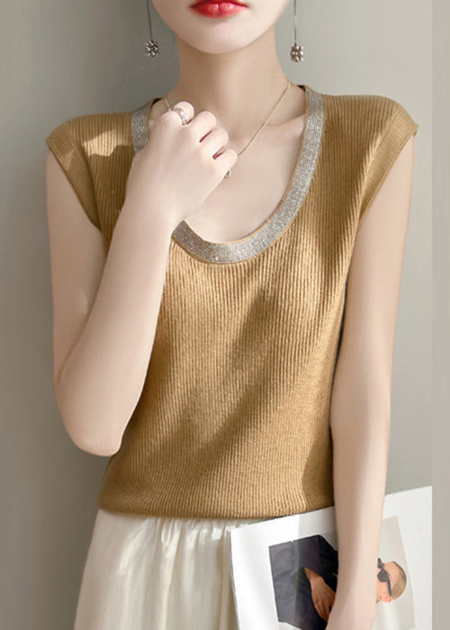 Yellow Summer U Patchwork Tank Knit Women Neck