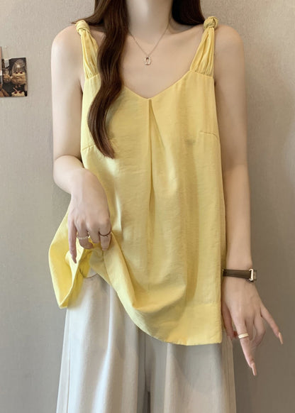 Tank Neck Solid Women Sleeveless Cotton Yellow V