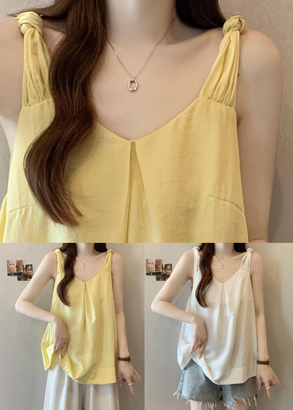 Tank Neck Solid Women Sleeveless Cotton Yellow V
