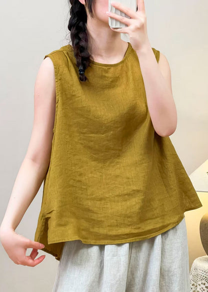 Summer Sides Linen Women Yellow Wear Blouses Both On