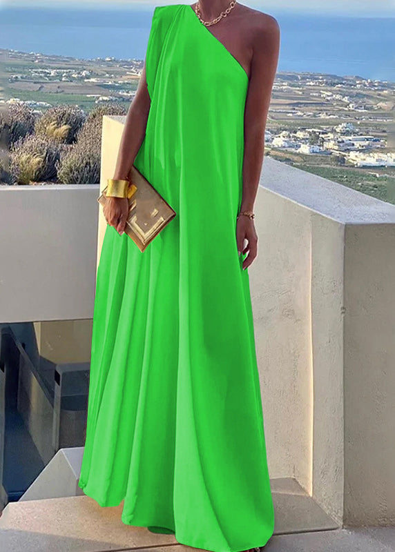 Women's Shoulder White Summer Solid Dress One Long