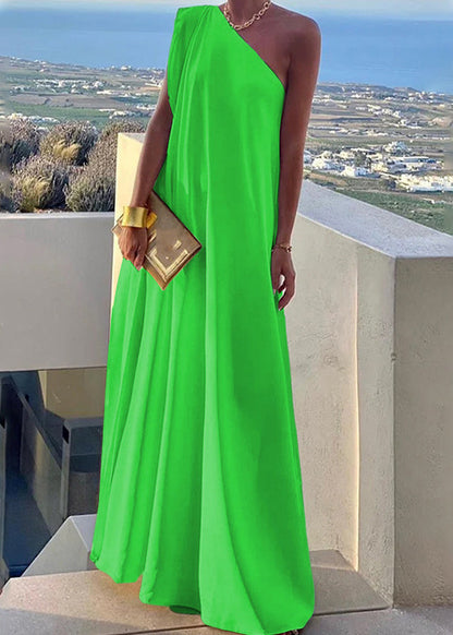 Women's Shoulder White Summer Solid Dress One Long