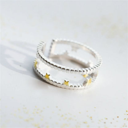 Sterling Layered Silver Star Ring Open