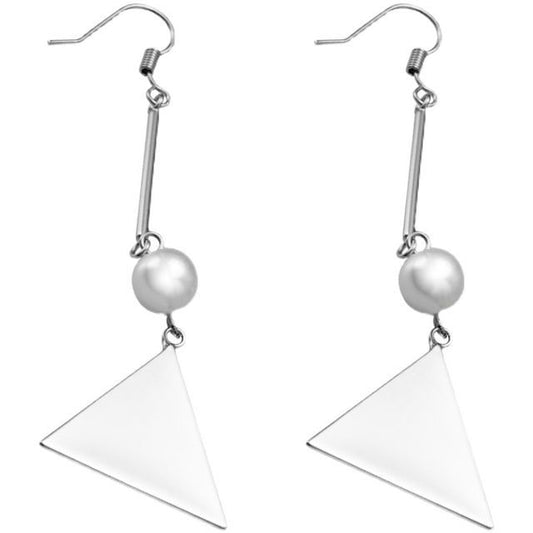 Pearl Sterling Triangle Faux Silver Earring Dangle