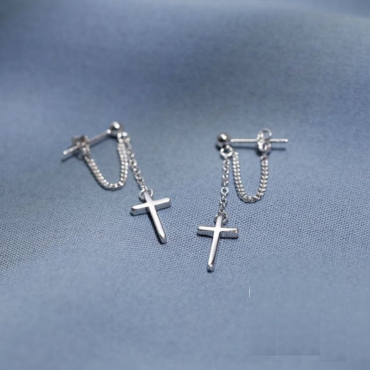 Sterling Drop Silver Earring Cross
