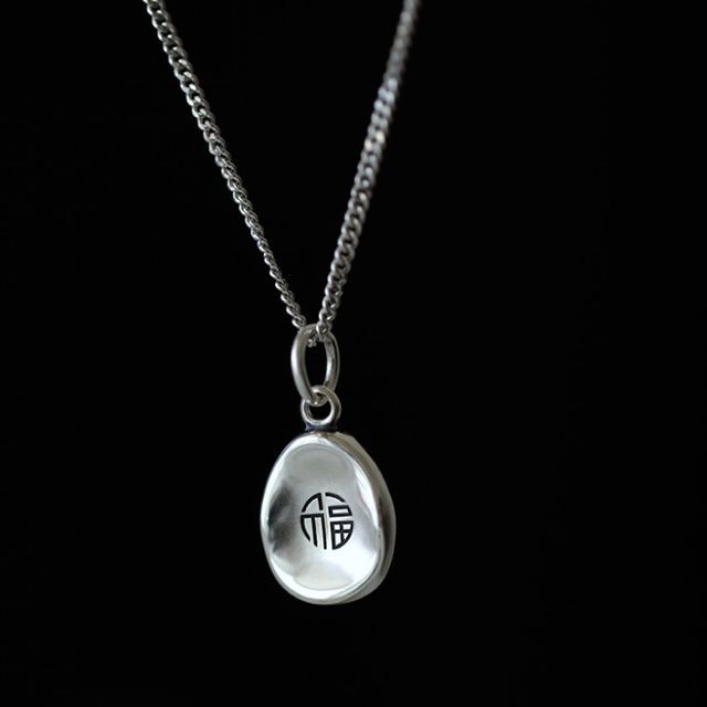 Necklace Pendant Chinese Characters Silver