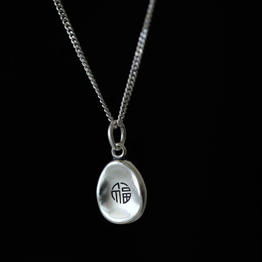 Necklace Pendant Chinese Characters Silver
