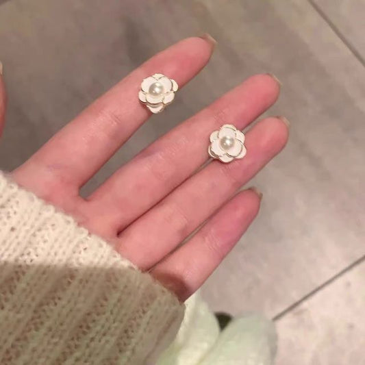 Pearl Earring Alloy Flower Faux