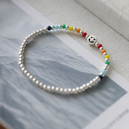 Smiley Sterling Face Silver Rainbow Bracelet