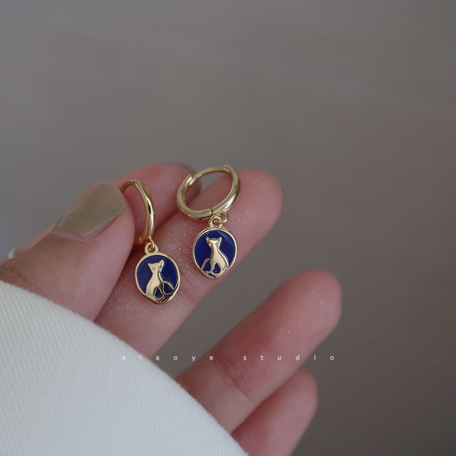 Cat Earring Dangle Sterling Silver