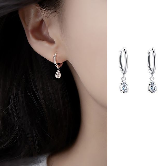Droplet Earring Dangle Rhinestone Silver Sterling