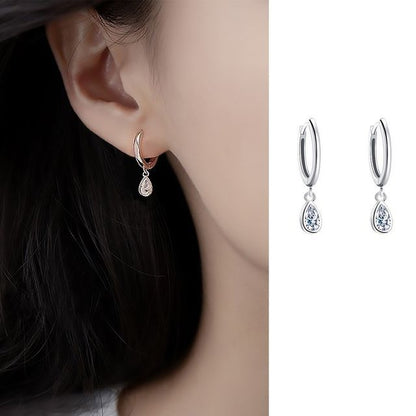 Droplet Earring Dangle Rhinestone Silver Sterling