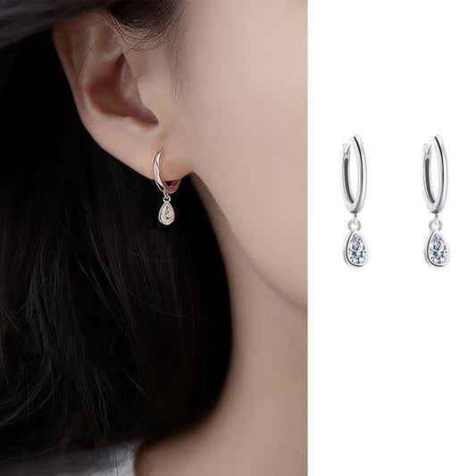 Droplet Earring Dangle Rhinestone Silver Sterling