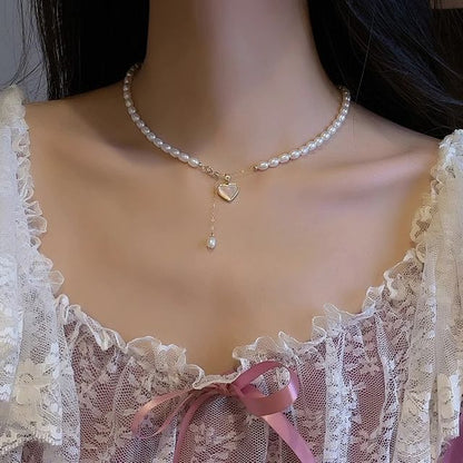 Pearl Faux Heart Shell Choker Pendant