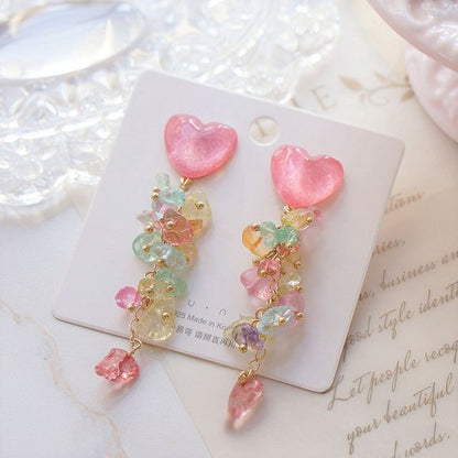 Dangle Earring Heart Acrylic Floral