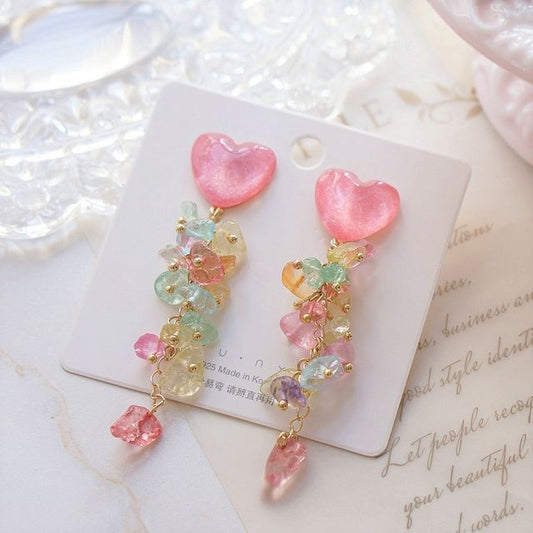 Dangle Earring Heart Acrylic Floral