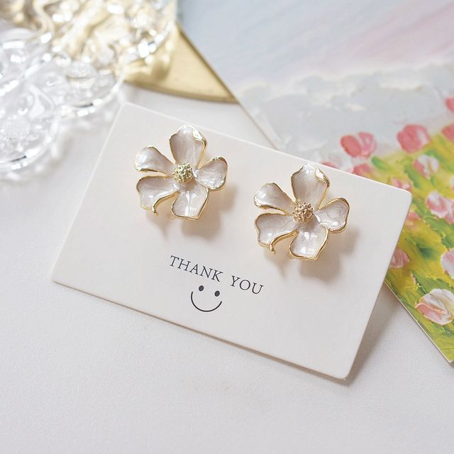 Earring Stud Glaze Floral Alloy