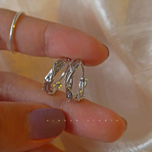 Earring Sterling Thorn Silver Hoop