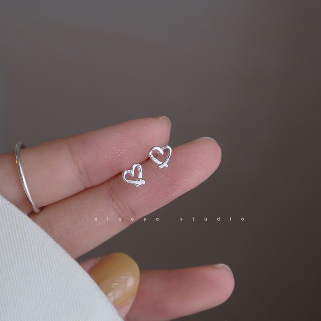 Earring Heart Silver Stud