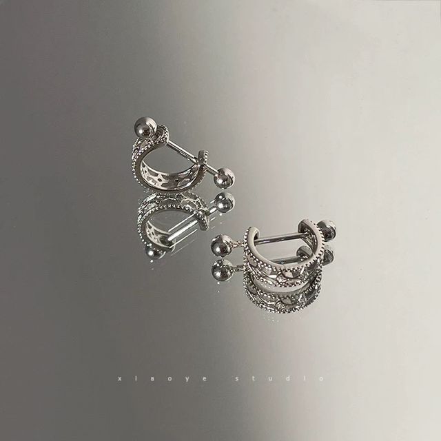 Earring Cutout Huggie Silver Barbell Sterling