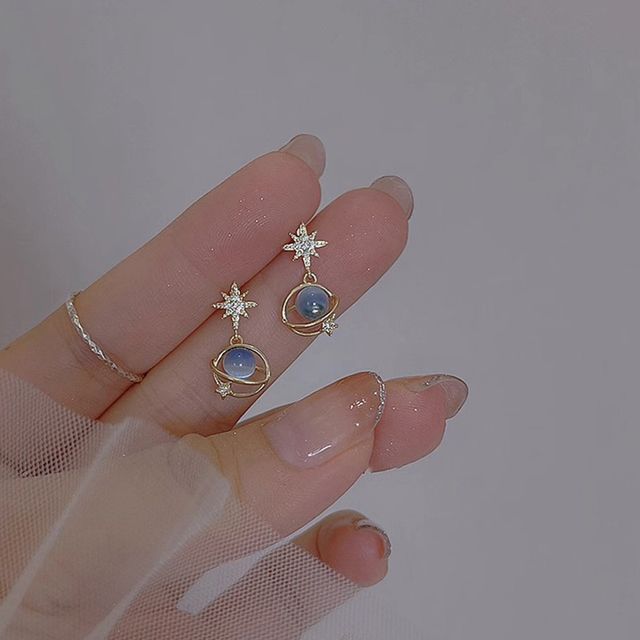 Planet Earring Faux Rhinestone Stone Star Cat Alloy Drop Eye